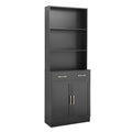 Bathroom Storage Cabinet, Cabinet With Two Doors And Drawers, Adjustable Shelf, Three Layer Open Shelf, Mdf Board, Black Black Mdf