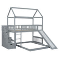 Twin Over Twin Bunk Bed With Two Drawers And Slide, House Bed With Slide, White Old Sku :Lt000129Aae Gray Pine