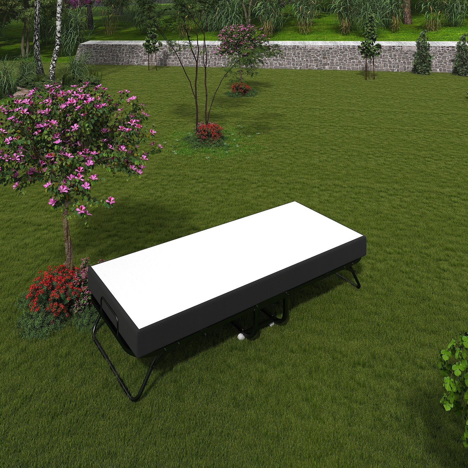 Deluxe Diplomat Folding Bed Twin Size With Luxurious Memory Foam Mattress And A Super Strong Sturdy Frame White Black Metal