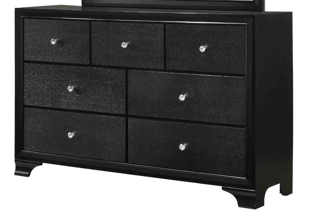 1Pc Modern Glam Style Black Finish Glam Seven Drawer Dresser Embossed Crocodile Pattern Wooden Bedroom Furniture Black Bedroom Modern Solid Wood