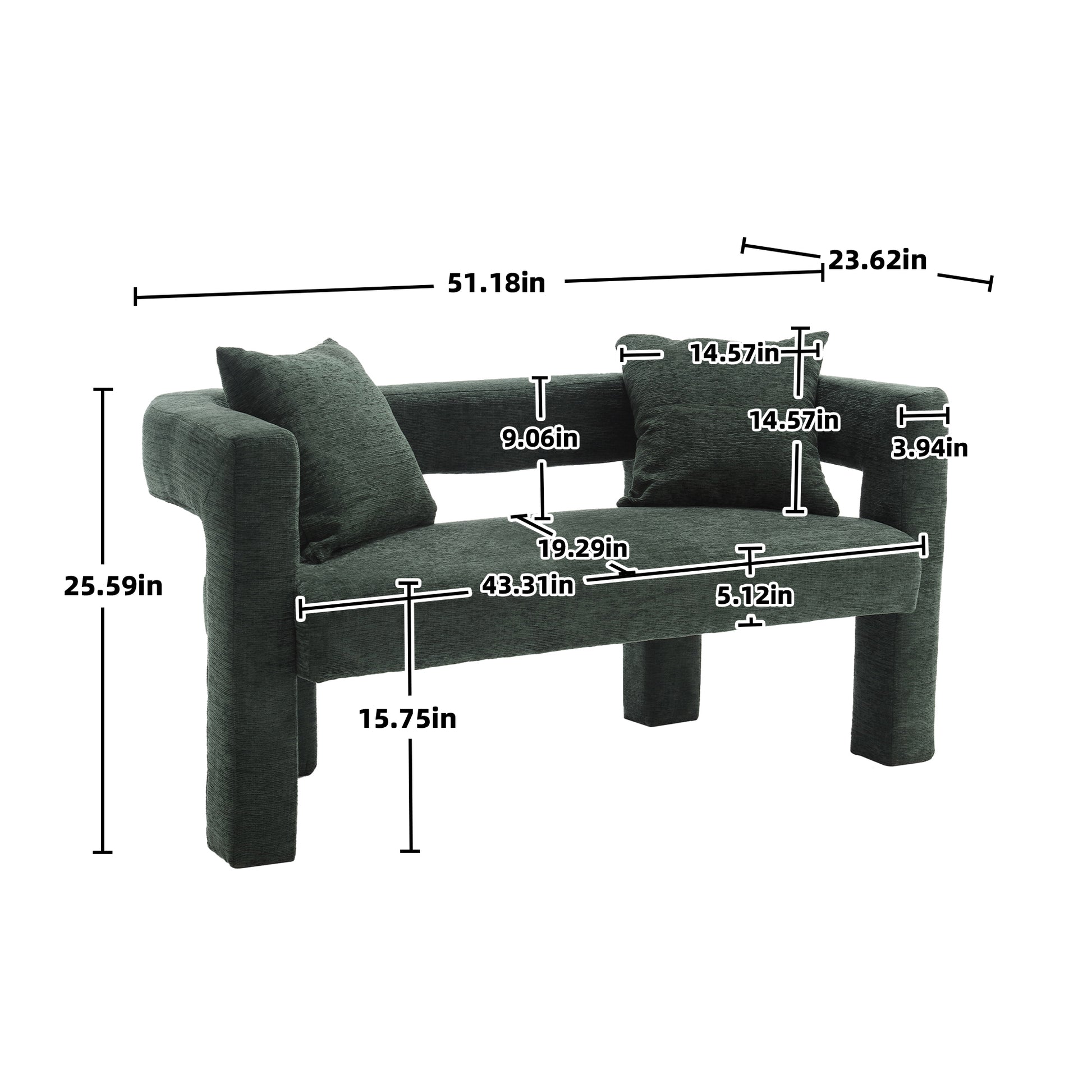 Coolmore Modern Chenille Loveseat Sofacomfy Upholstered 2 Seater Sofa, Small Loveseat Accent Couch For Living Bedroom Leisure Areas Emerald Emerald Primary Living Space Soft Foam Chenille