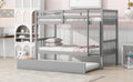 Twin Over Twin Rubber Wood Bunk Bed With Trundle, Convertible Into 2 Twin Size Beds, Twin Size Bunk Bed With Ladder And Safety Guardrails,Grey Twin Grey Rubber Wood