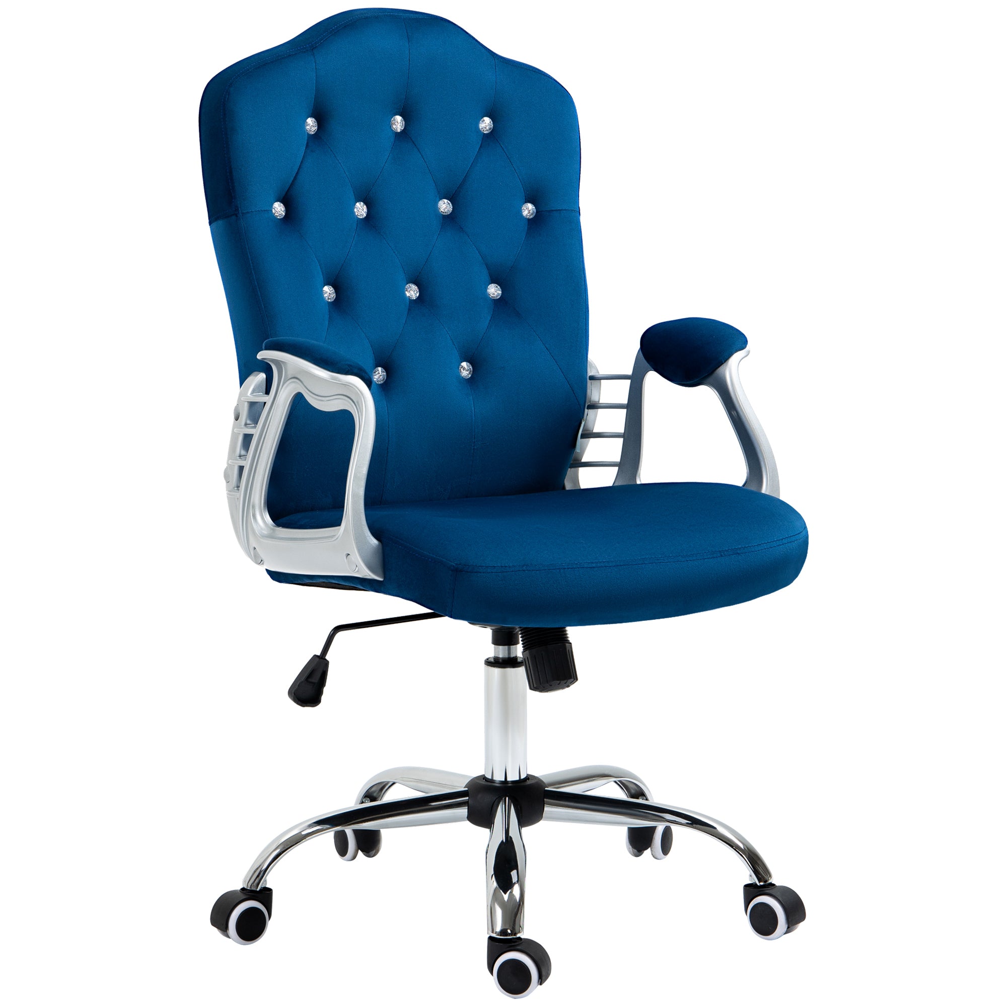 Vinsetto Home Office Chair, Velvet Computer Chair, Button Tufted Desk Chair With Swivel Wheels, Adjustable Height, And Tilt Function, Blue Blue Polyester