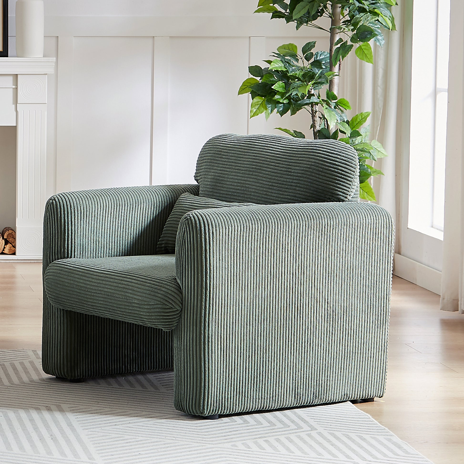 33"Corduroy Fabric Single Sofa, Modern Lounge Chairs Single Sofa With Support Pillow, For Apartment, Office, Living Room & Bedroom Army Green Foam Corduroy 1 Seat