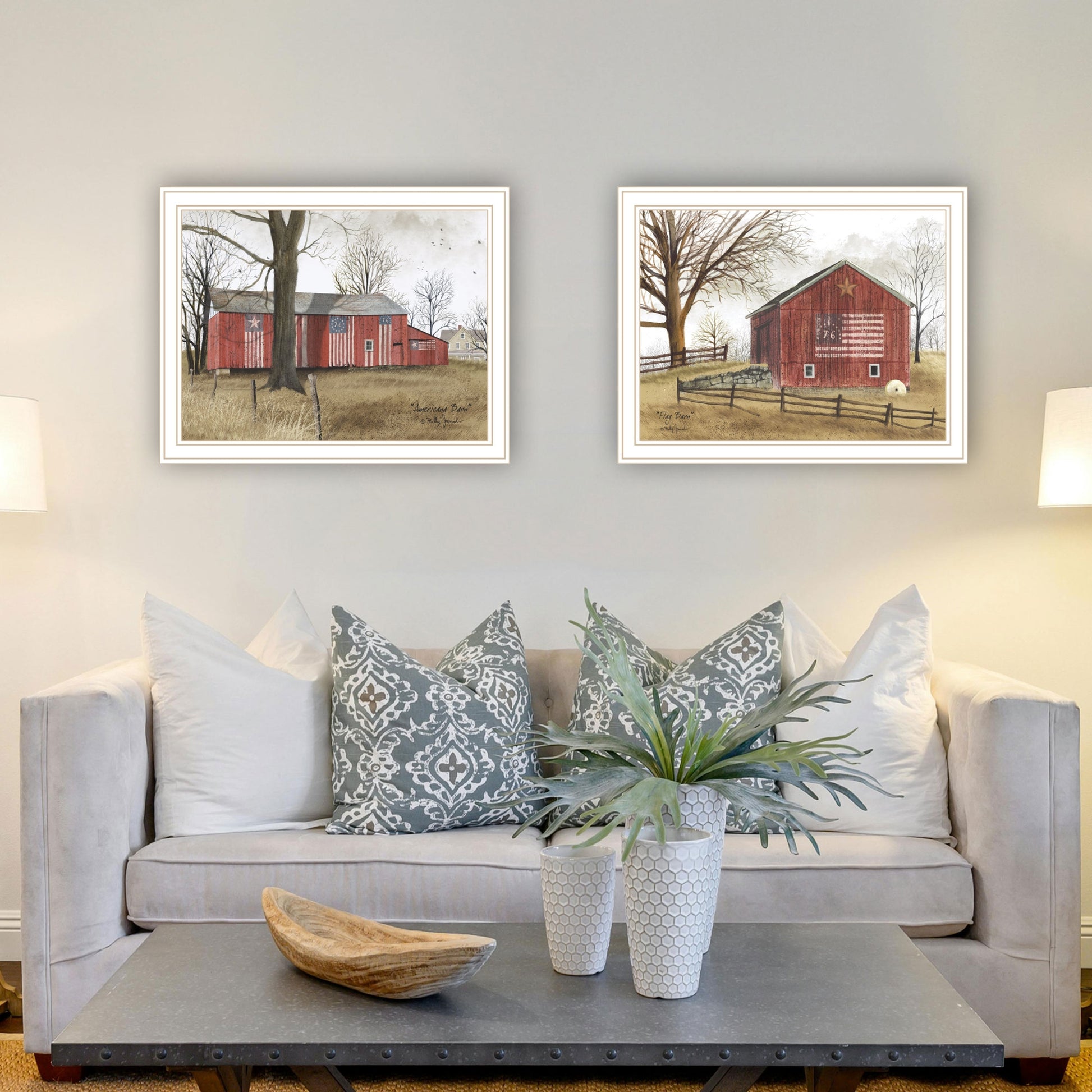 2 Piece Vignette All American Barns White Framed Wall Art For Living Room, Bedroom Wall Art Print For Home Decor By Billy Jacobs Multicolor Wood Paper