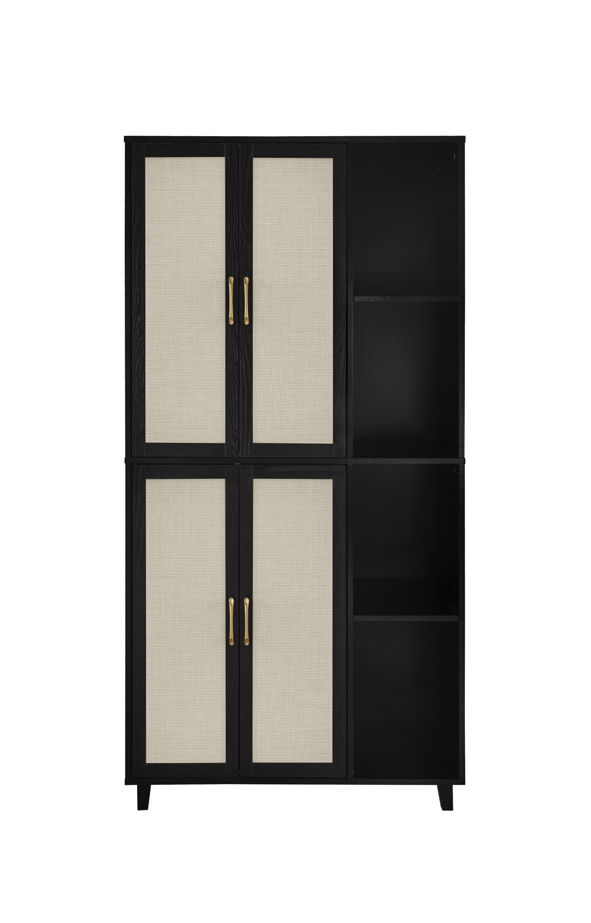 4 Door Cabinet With 4 Shelves With 4 Adjustable Inner Shelves, Storage Cabinet Black Mdf