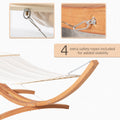 Outsunny Outdoor Hammock With Stand, Extra Large Heavy Duty Wooden Frame, No Tree Needed, 12.8' Indoor Outside Boho Style Nap Bed, Natural Cotton, White White Wood