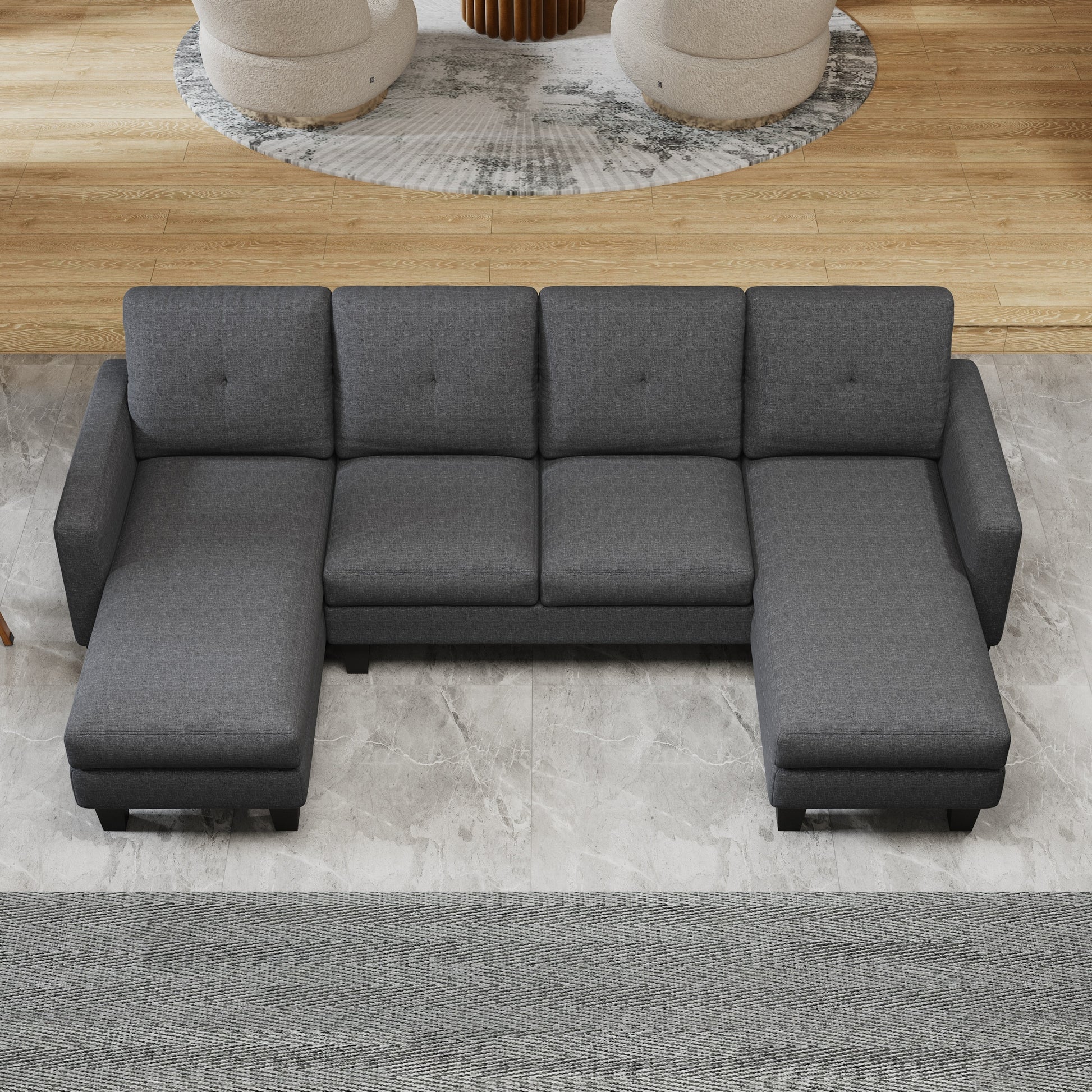 U Shaped Sofa Coch 4 Seat Sofa With Chaise Polyester Fabric For Living Room Apartment Office Dark Grey Dark Grey Linen Wood Primary Living Space Soft Eucalyptus Foam Linen 4 Seat