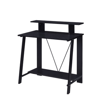 Black Writing Desk With Upper Shelf Black Writting Desk Office Rectangular Wood Metal