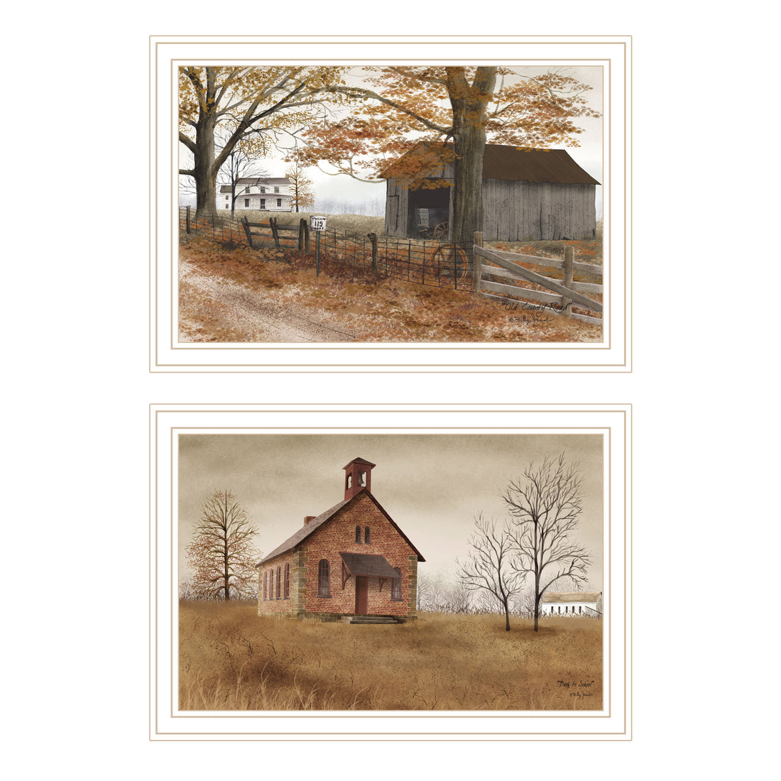 2 Piece Vignette Back To School, Old Country Road White Framed Wall Art For Living Room, Bedroom Wall Art Print For Home Decor By Billy Jacobs Multicolor Wood Paper