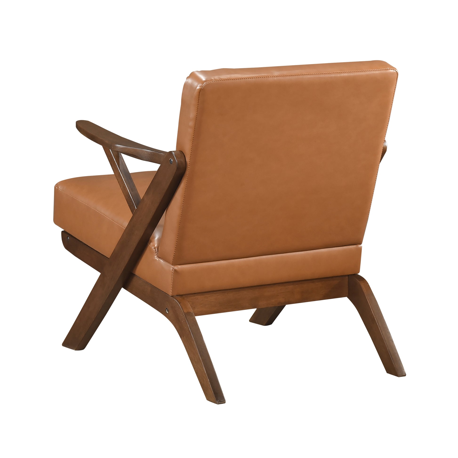 Brown Finish Solid Rubberwood Frame 1Pc Accent Chair Brown Faux Leather Upholstery Living Room Furniture Brown Primary Living Space Rubberwood Solid Wood