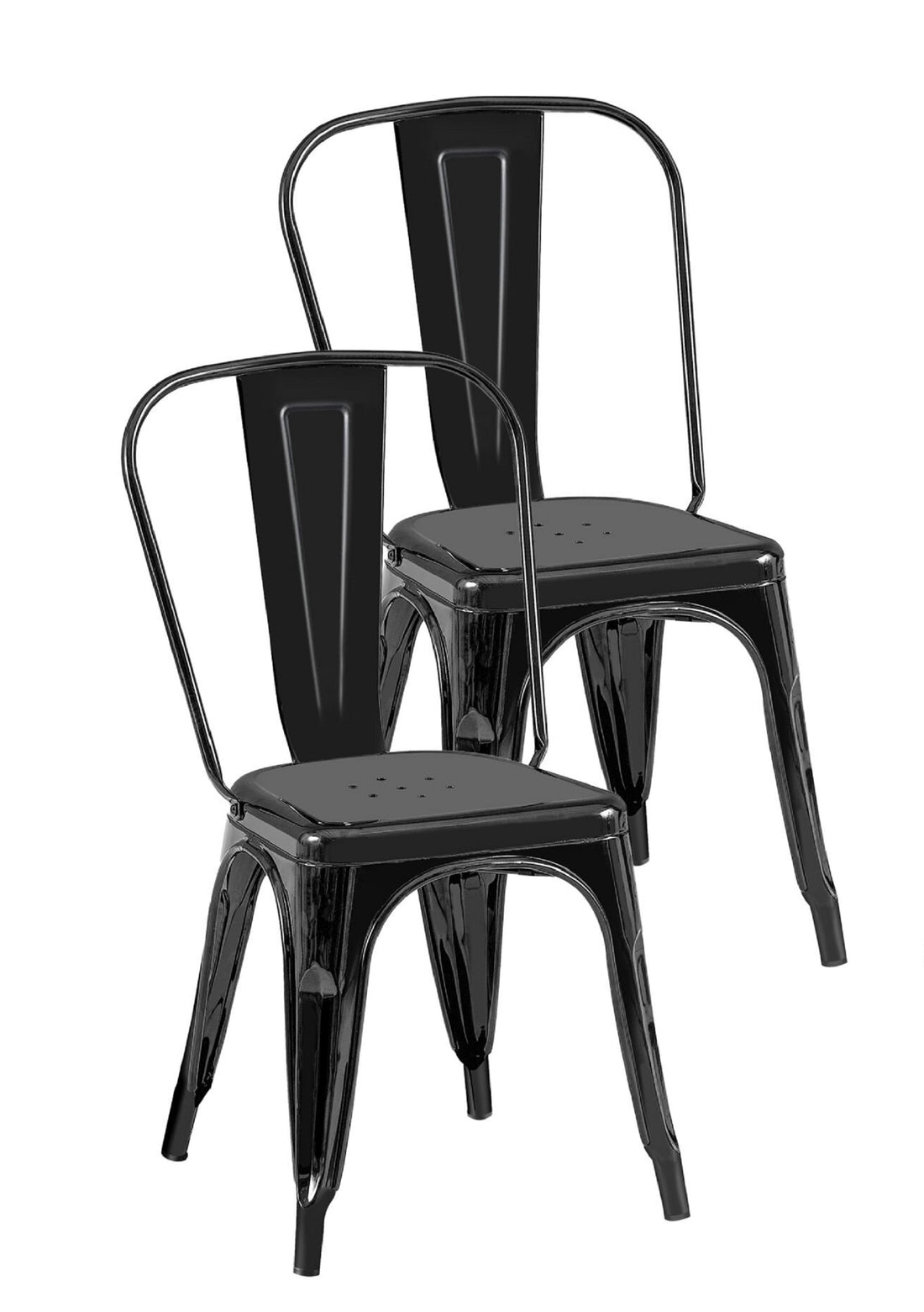 2Pc Modern High Gloss Black Metal Dining Room Kitchen Bar Chairs Contemporary Aesthetic 18 Inch Seat Height Standard Dining Black Dining Room Wipe Clean Square Contemporary,Industrial,Modern Dining