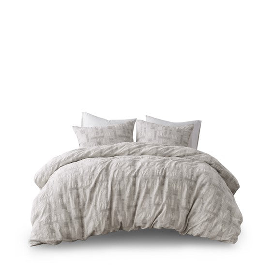 3 Piece Cotton Jacquard Duvet Set Full Queen Ivory Polyester