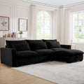 Corduroy Sectional Sofa, L Shaped Couch With Storage Footstool And 3 Pillow, Sectional Couch For Living Room Apartment, Black Black Corduroy 3 Seat