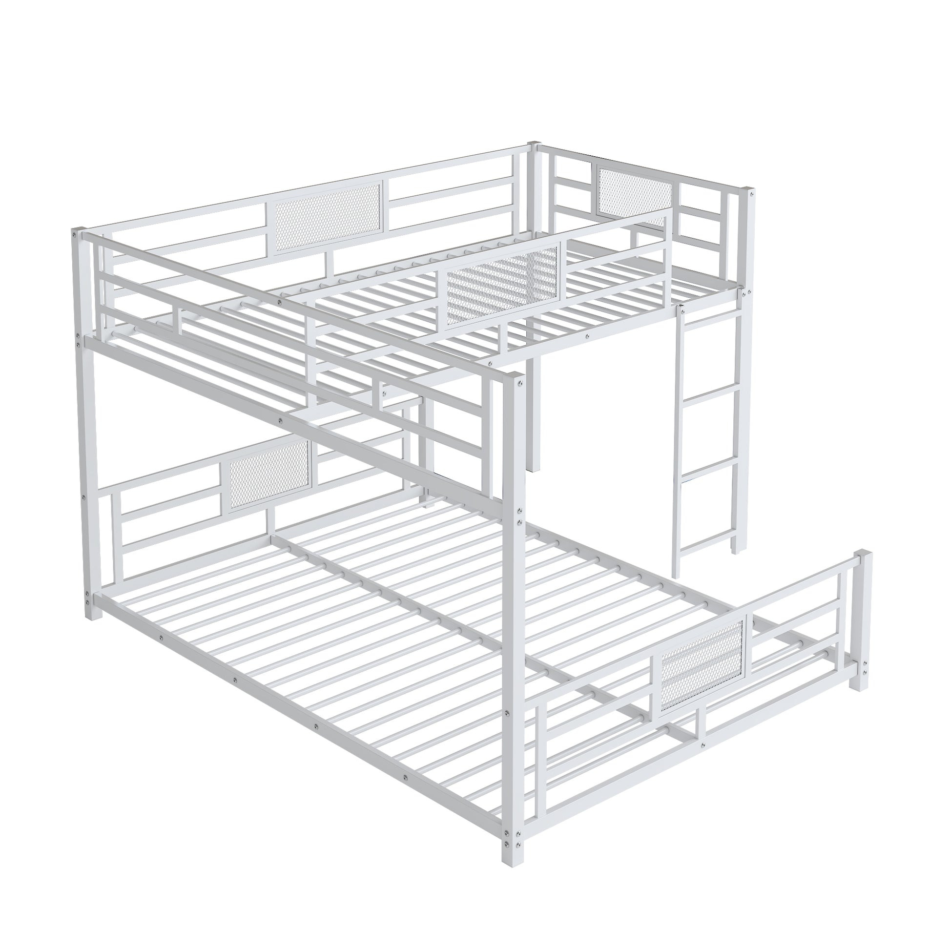 L Shaped Metal Twin Over Full Size Bunk Bed, White Box Spring Not Required White Metal Metal