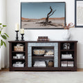 Tv Media Stand With With Faux Stacked Stone Surround, Modern Entertainment Console With Open Storage Space, Cherry, 58.31