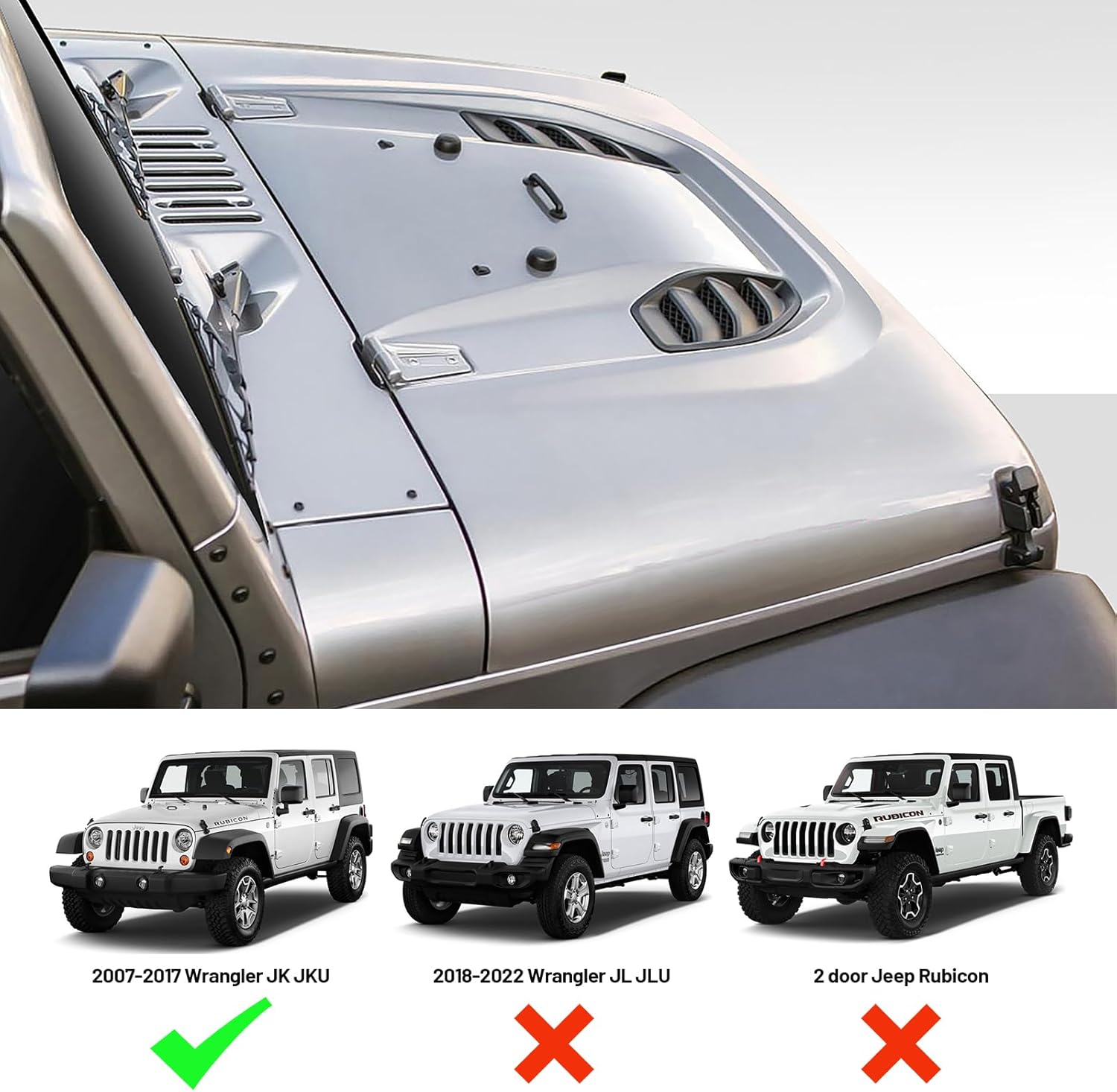 Vented Heat Dispersion Hood Compatible With Jeep Wrangler Jk Jku 2007 2017,10Th Anniversary Edition Metal Replacement Hoods Accessory Black Black Steel