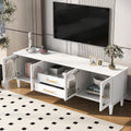 68.9'' Retro Tv Stand For Tvs Up To 75 Inches, Entertainment Center Media Console With Fluted Glass Doors And Five Solid Wood Legs For Living Room White 70 79 Inches Mdf