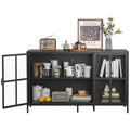 Heavy Duty Metal Modern Sideboard Buffet Cabinet With Storage Premium Steel Storage Cabinet ,Adjustable Feet,Glass Doors,Large Capacity Organizer For Living Room,Bed Room,Dining Room Accent Chests 3 4 Spaces Antique Black Primary Living Space Glass Doors