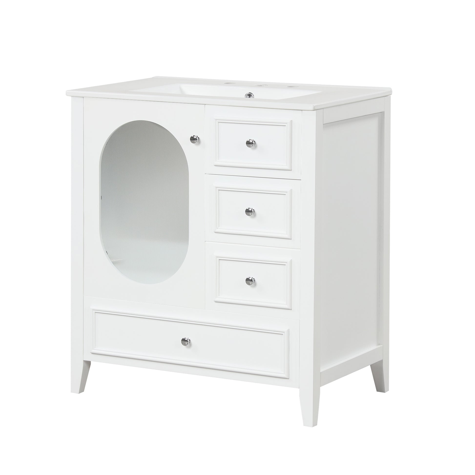 30" Bathroom Vanity With Sink, Bathroom Vanity Cabinet With Three Drawers And Door, Solid Wood And Mdf, White White Solid Wood Mdf