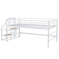 Mid Loft Bed With Storage Stairs, Twin, White Twin White Mdf Metal