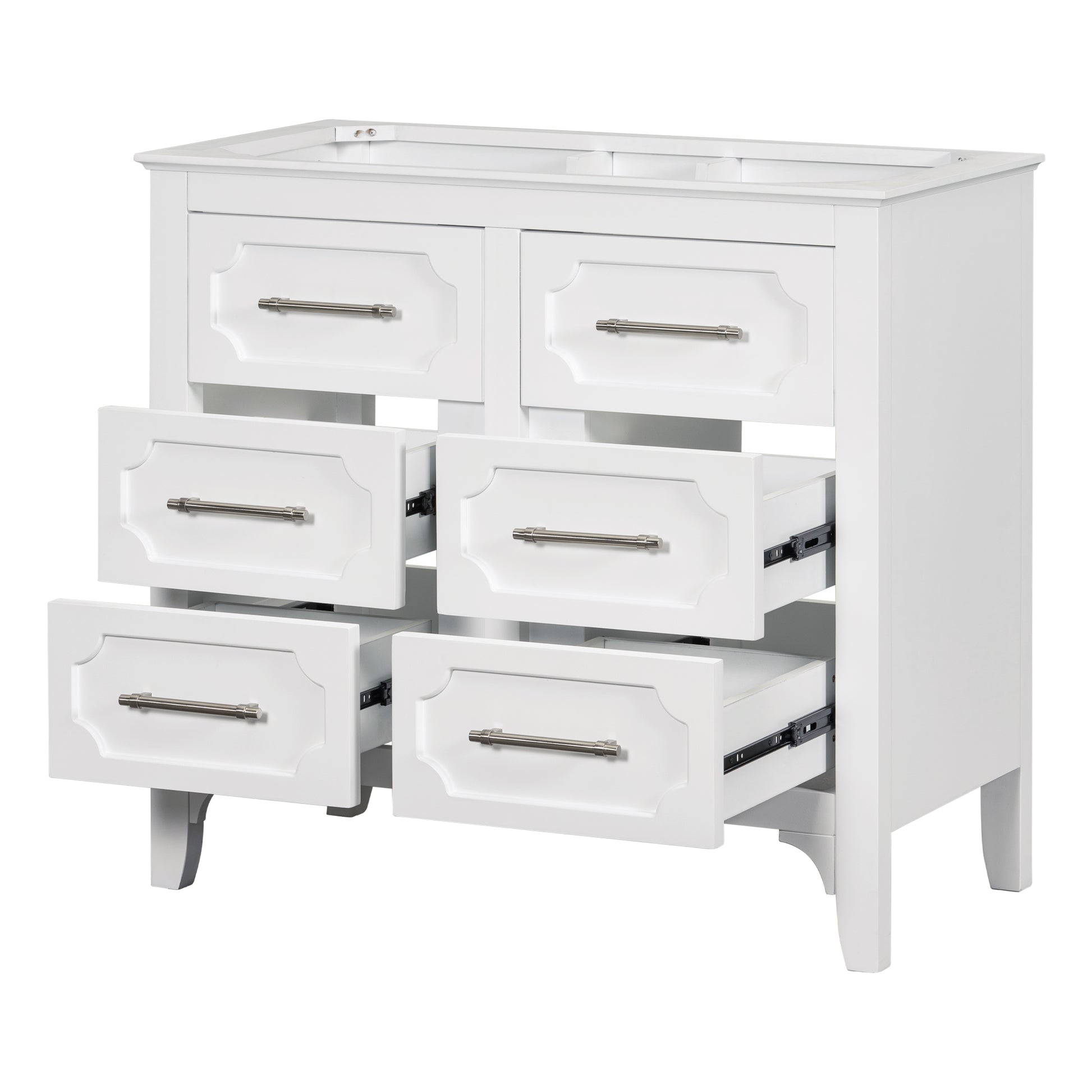 36'' Bathroom Vanity Without Sinkfree Standing Single Vanity Set With Four Drawers, Solid Wood Frame Bathroom Storage Cabinet Only Not Include Sink 4 White Bathroom Freestanding Solid Wood Mdf Painted