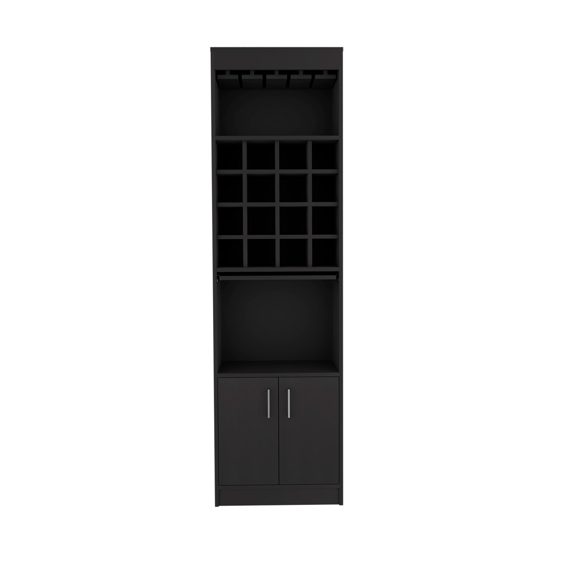 Being Kava Bar Cabinet, Double Door, Two Shelves, Sixteen Built In Wine Rack Black Black Dining Room Modern Particle Board Particle Board