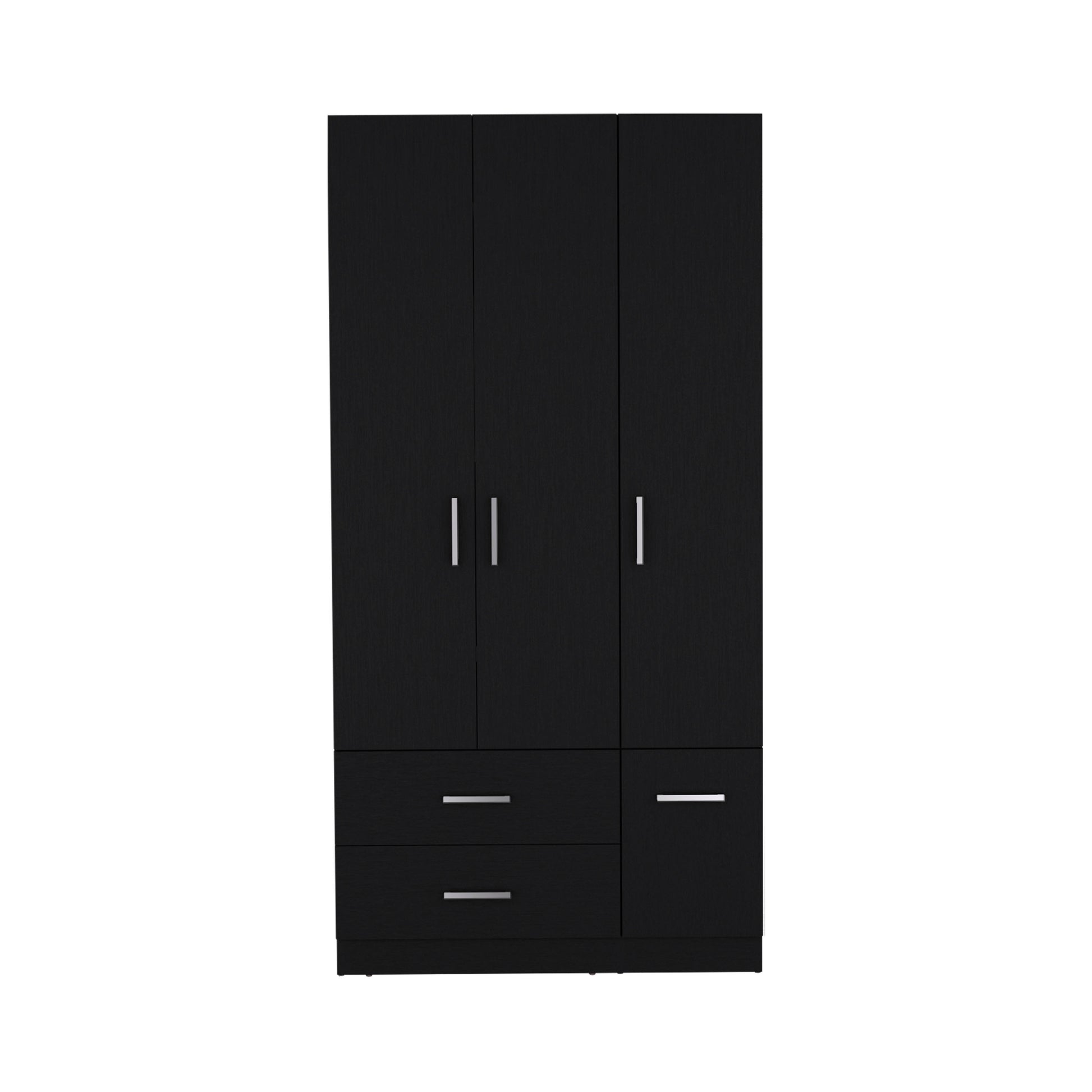 Armoire Wardrove 71", 4 Doors, Hanging Rod, 3 Cabinets, 6 Shelves, Black Black Solid Wood Mdf Engineered Wood