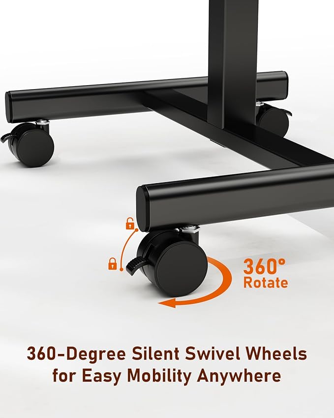 Standing Desk Small Rolling Desk With Lockable Wheels, Mobile Stand Up Desk Adjustable Height, Portable Laptop Desk, Small Computer Standing Table Sit Stand Brown Rust Metal & Wood