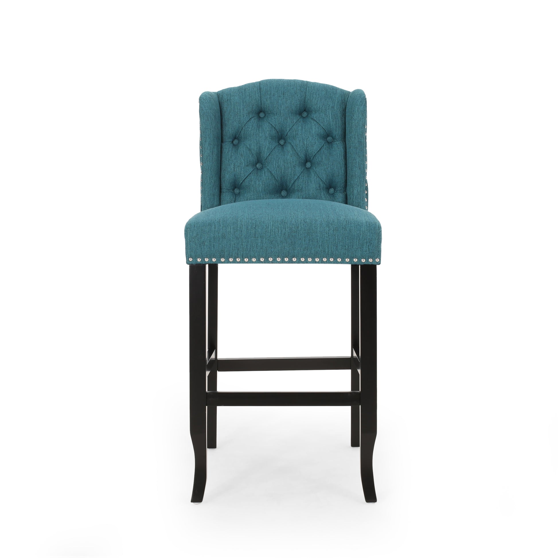 Vienna Contemporary Fabric Tufted Wingback 31 Inch Counter Stools, Set Of 2, Teal And Dark Brown Teal Fabric