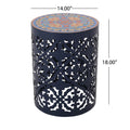Side Table Dark Blue Rattan Metal