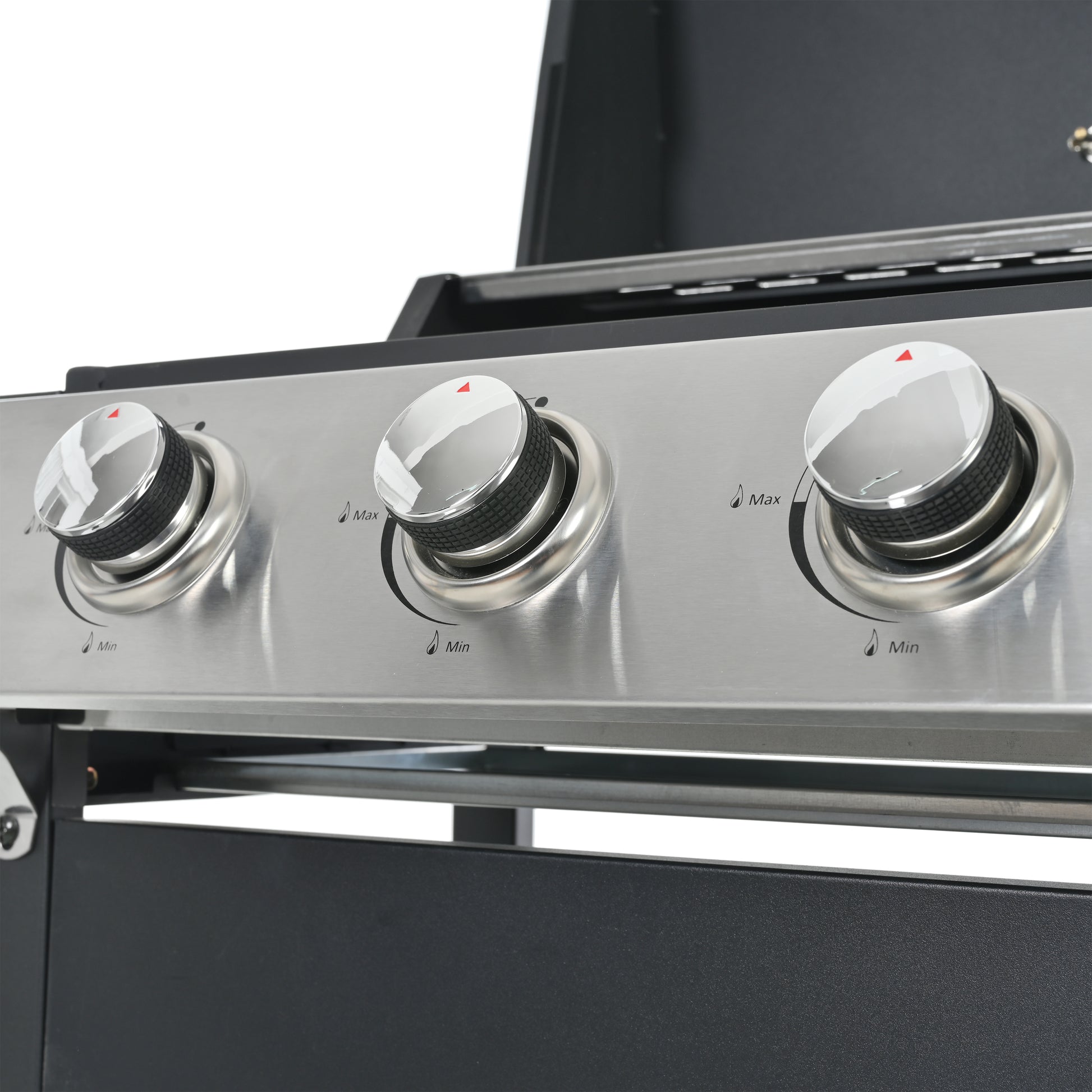 Propane Gas Grill 4 Burner Barbecue Grill, Stainless Steel 34,000 Btu Patio Garden Barbecue Grill With Two Shelves, Lid, Wheels And Bottle Opener Black Iron