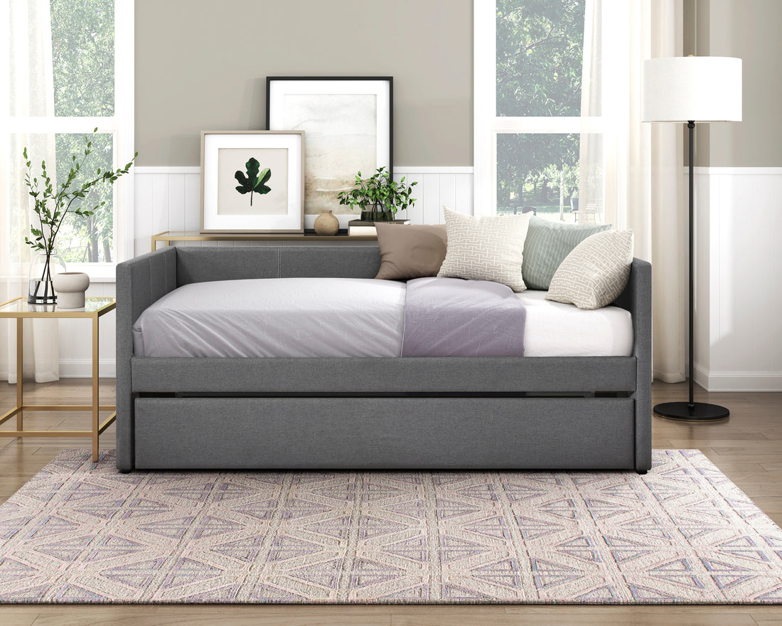 1Pc Daybed With Trundle Dark Gray Fabric Upholstery Wooden Frame Modern Home Furniture Box Spring Not Required Dark Gray Wood Primary Living Space Modern,Transitional Polyester Engineered Wood,Wood