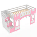 Twin Size Loft Bed With Storage Staircase And Window, Pink Box Spring Not Required Twin Pink Wood Bedroom Solid Wood Mdf