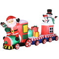 Outsunny 8Ft Christmas Inflatables Outdoor Decorations Train With Santa Claus, Snowman, Penguin And Gift Boxes, Blow Up Led Yard Christmas Decor For Lawn Garden Party Red Polyester