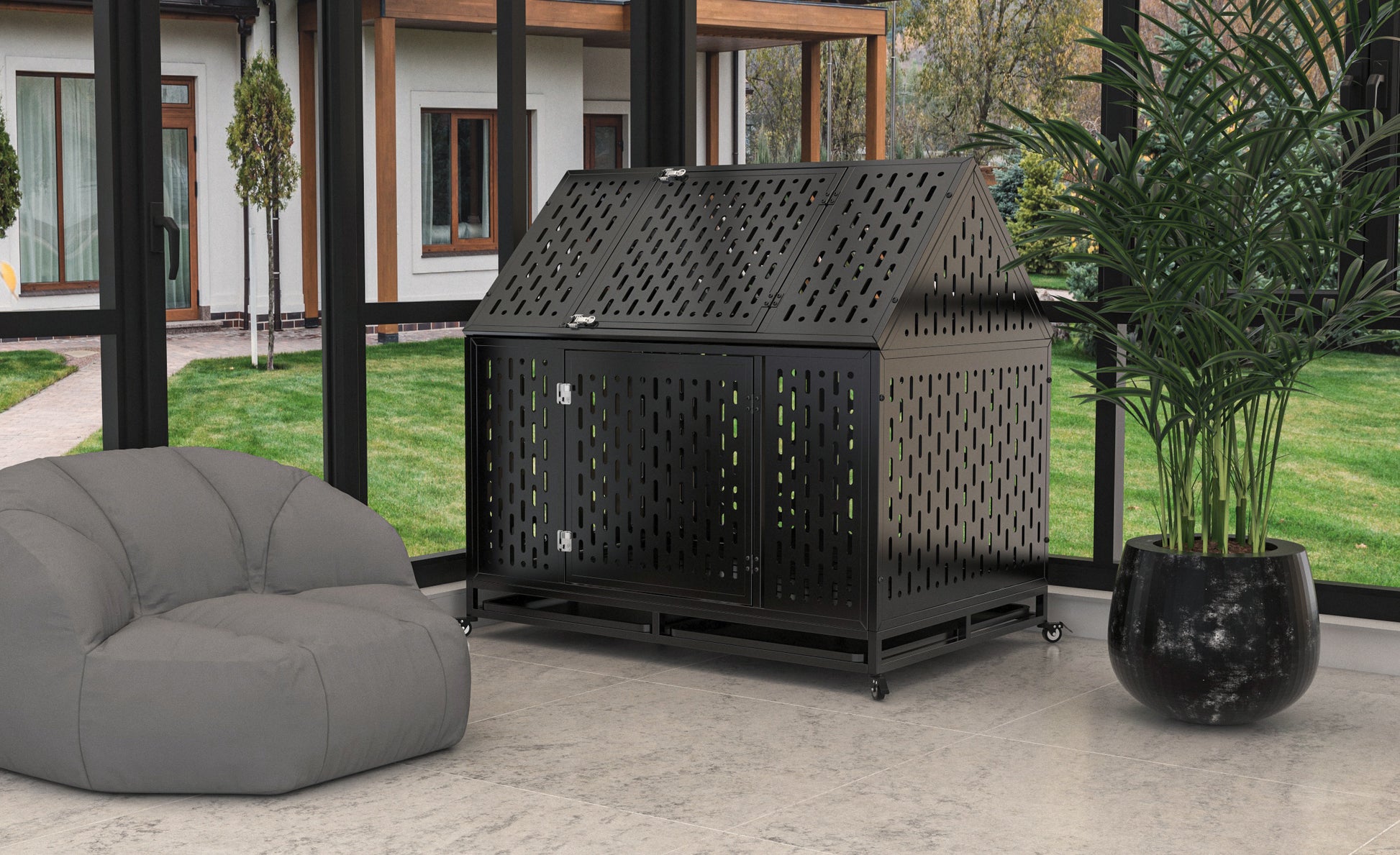 45" Heavy Duty Dog Crate 45 Inch Indestructible Pet Dog Cage Crate Kennel With Roof Top 2 Doors Removable Trays, Lockable Wheels, Escape Proof For High Anxiety Large Extra Dogs Black Outdoor Kennel Large 41 70 Lbs Steel