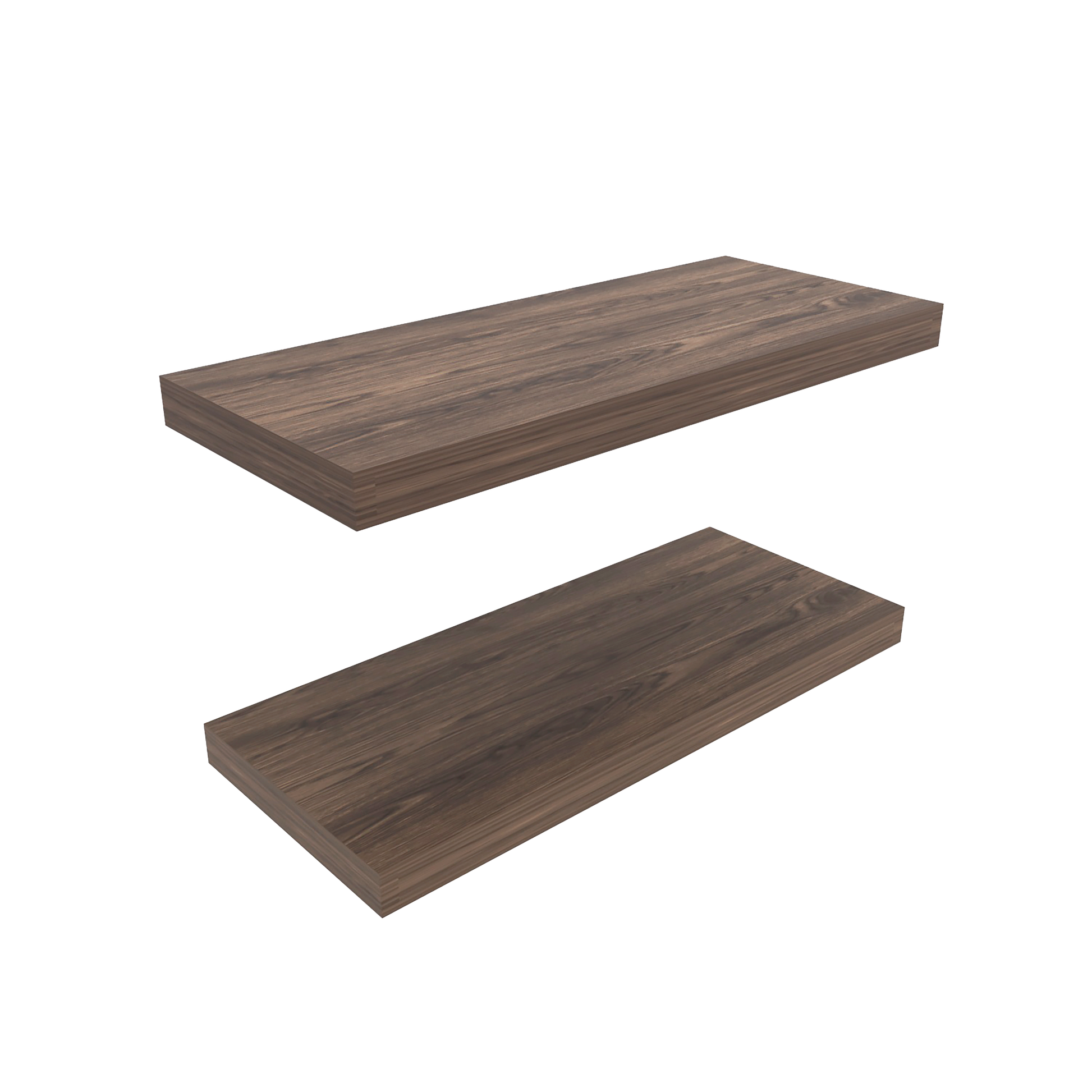 Floating Shelves 1.50" H, 2 Shelves, Walnut Brown Solid Wood Mdf Engineered Wood