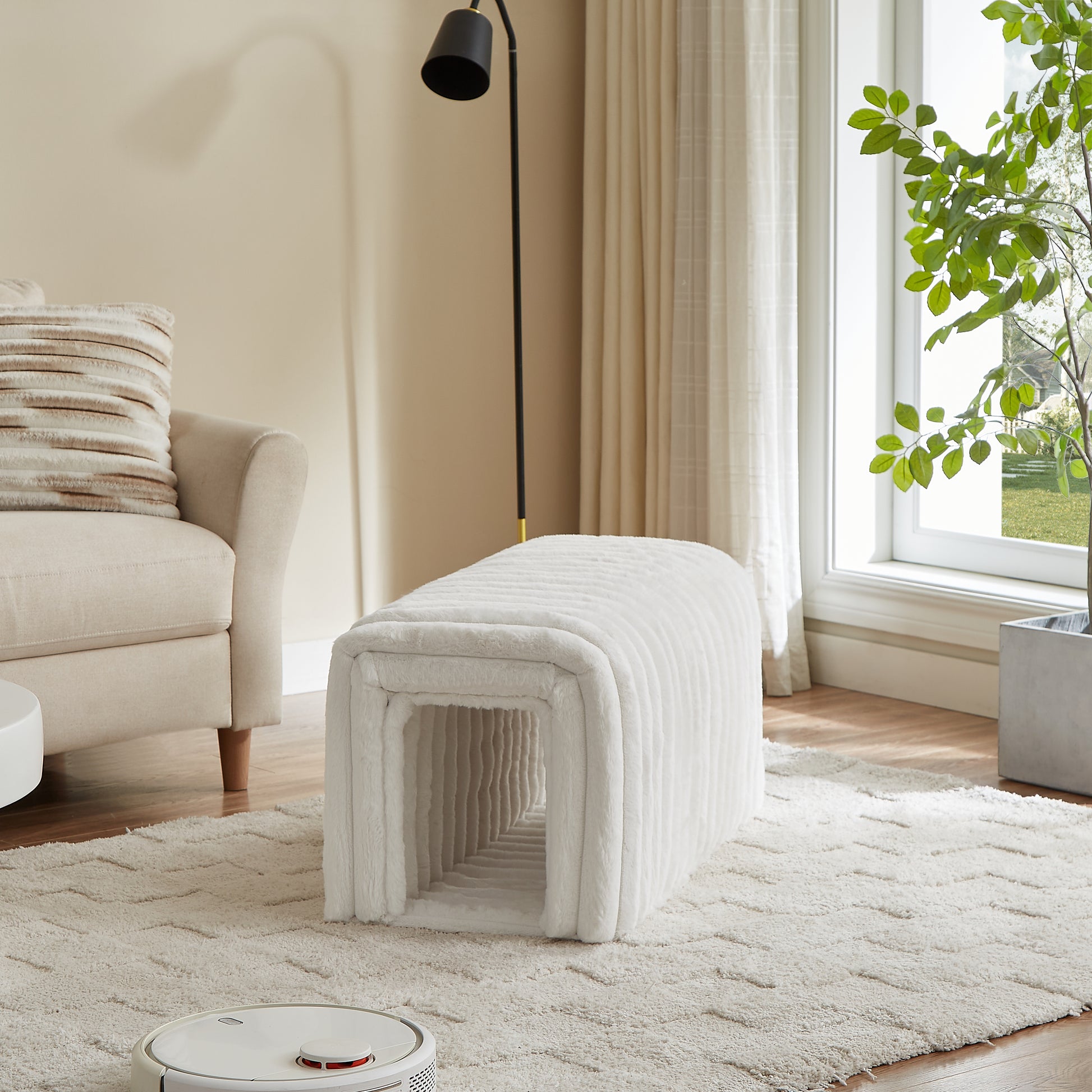 Ottoman Storage Bench Pet Supplies Corduroy Bench Cat'S Nest To Hide For The Living Room, Entryway And Bedroom Beige Corduroy