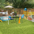 Outsunny 528 Lbs Swing Set For Backyard, 5 In 1 Heavy Duty A Frame Stand Outdoor Playset For Kids, With Saucer Swing, Slide, Swing Seats, Glider, Basketball Hoop, Climbing Steps And Net Green Steel