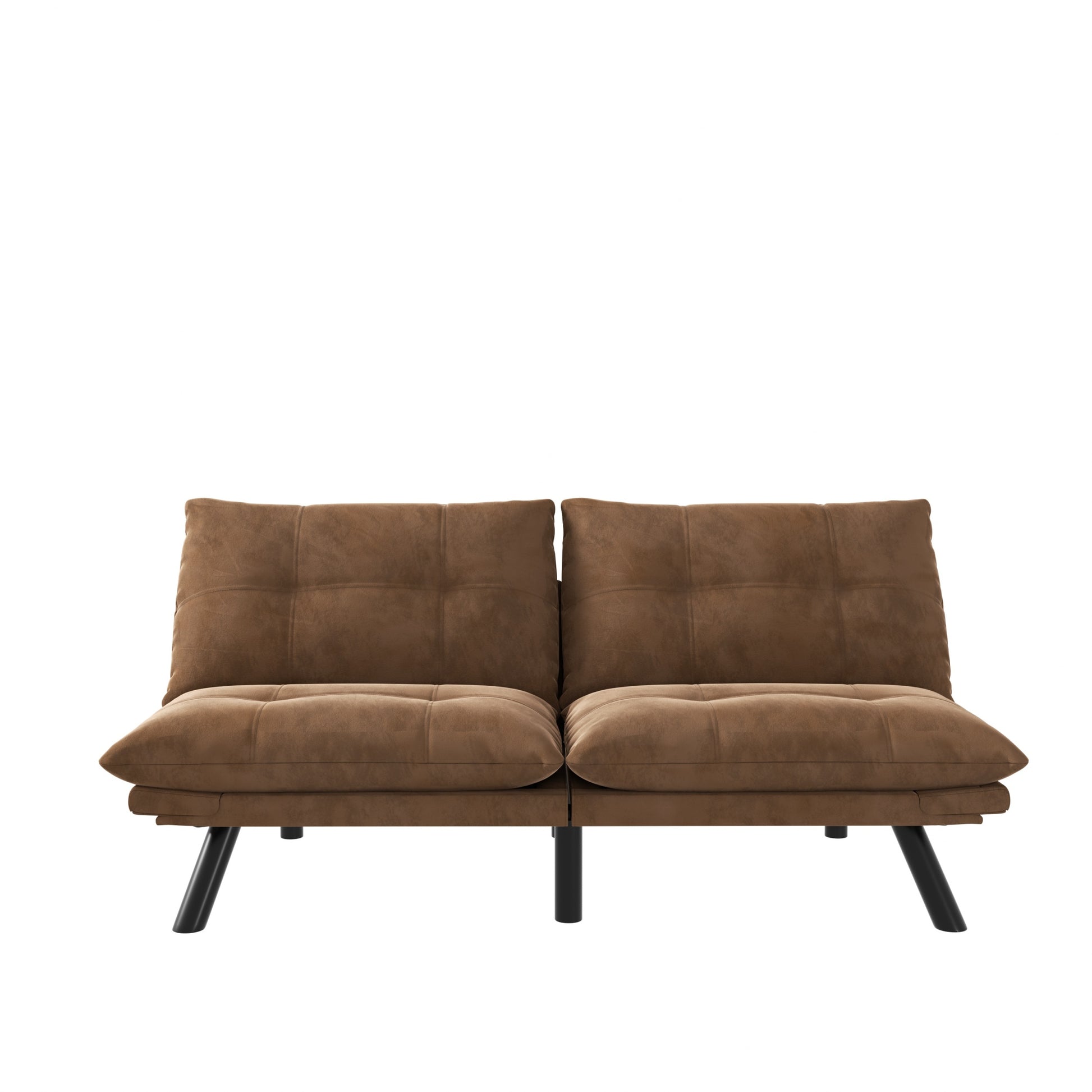 Leatehr Feeling Brown Convertible Folding Modern Sofa Bed White Wood Primary Living Space Light Duty Pine 2 Seat Brown Microfiber Medium Firm Pillow Back Modern Pillow Top Arms Foam Upholstered