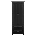 Tall Storage Cabinet With Two Drawers For Bathroom Office, Black Black Mdf