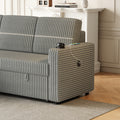 85 Inches Corduroy Sofa Bed, 3 Seater Sleeper Sofa With Storage Chaise, Square Handrail With Two Cup Holder And Usb Charge Port, Pull Out Couch For Living Room Light Grey Corduroy 3 Seat