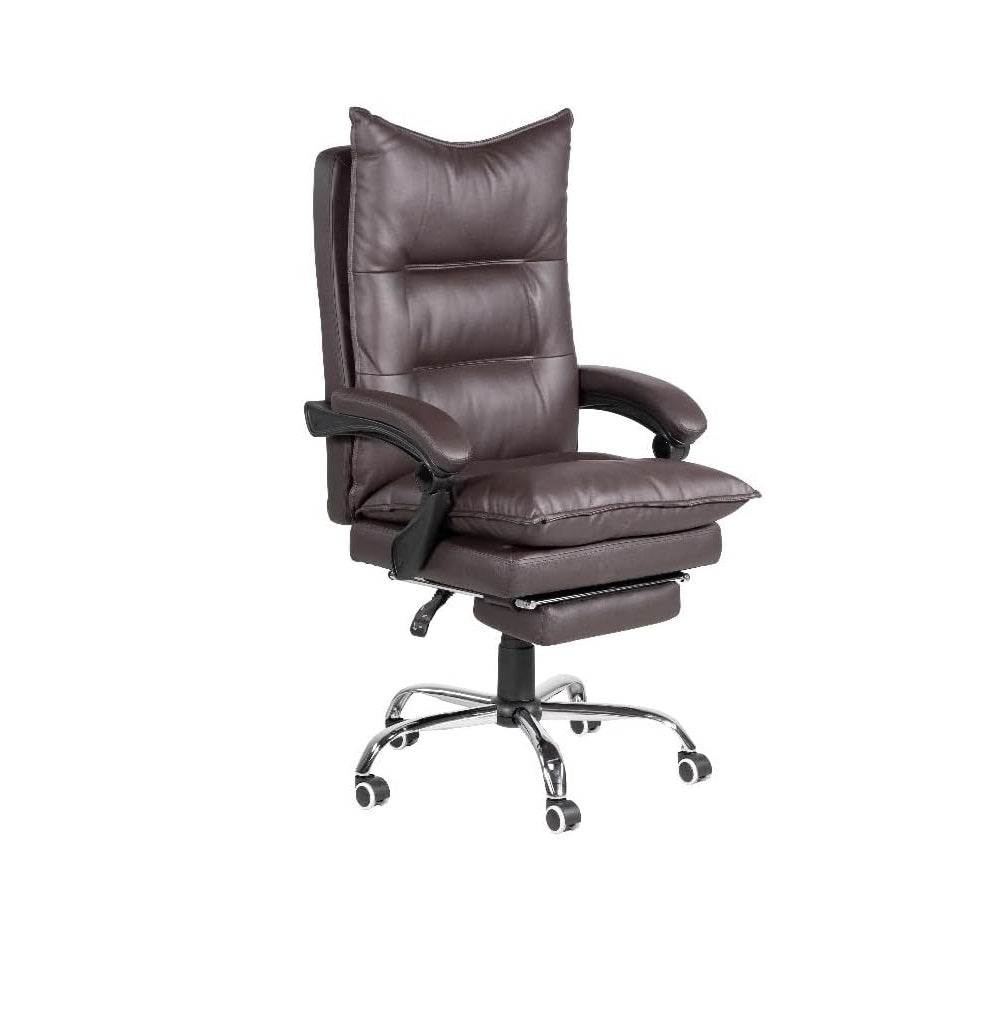 Contemporary Office Chair Upholstered 1Pc Comfort Adjustable Chair Relax Office Chair Work Brownpadded Armrests Brown Office Contemporary,Modern Office Chairs Tufted Back Adjustable Height Faux Leather,Metal