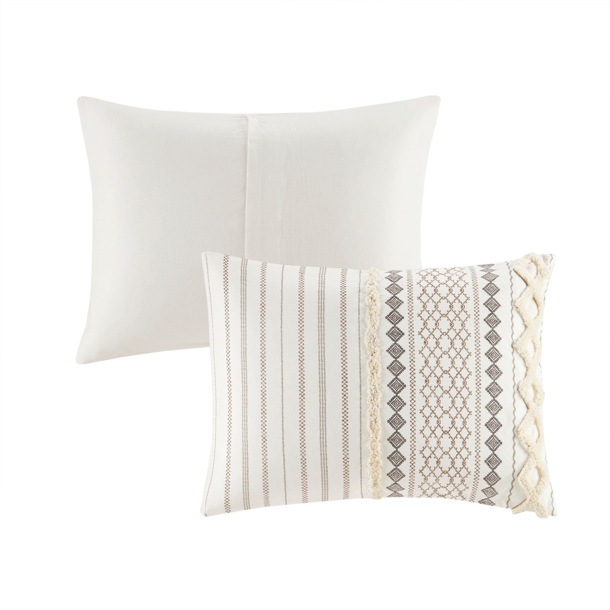 Cotton Printed Comforter Set With Chenille Ivory Full Queen Queen Ivory Cotton