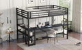 Full Xl Over Twin Bunk Bed With Desk And Shelves, Multiple Placement, With Led And Usb, Black Black Metal