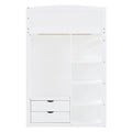 Twin Size Loft Bed With Desk, Wardrobes, 4 Drawers And 4 Shelves White Twin White Solid Wood