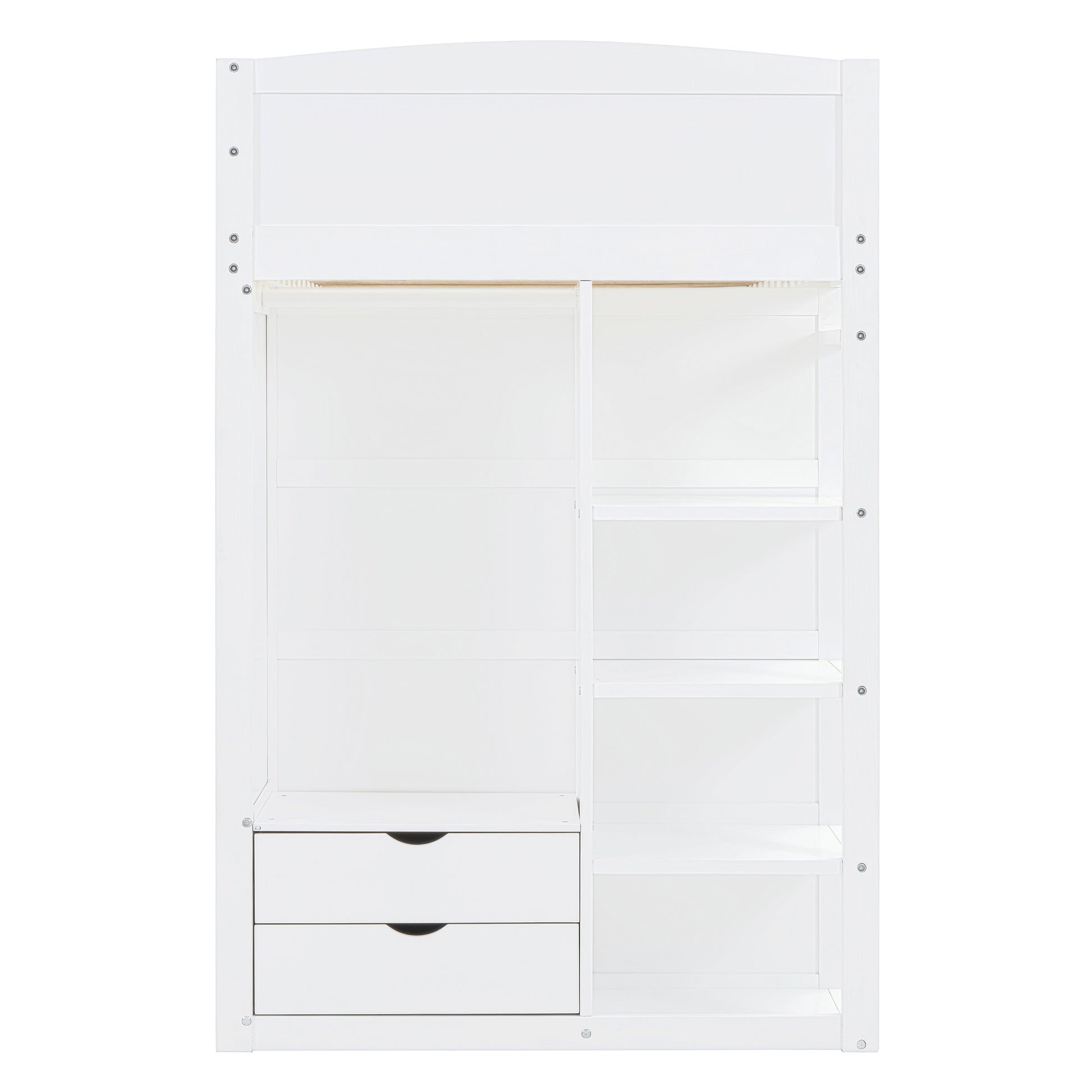 Twin Size Loft Bed With Desk, Wardrobes, 4 Drawers And 4 Shelves White Twin White Solid Wood