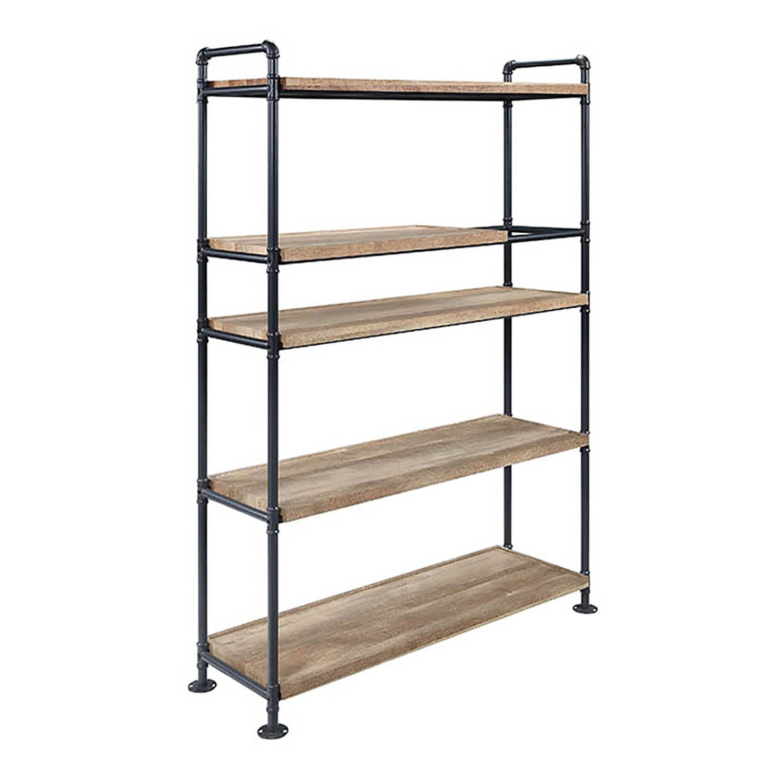 Oak And Sandy Black Bookshelf 5 Black Brown Horizontal Primary Living Space Open Back Adjustable Shelves Wood