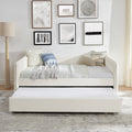 Daybed With Trundle Upholstered Tufted Sofa Bed, Full Size, Boucle Fabric, Beige 83