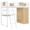 Twin Size Loft Bed With L Shape Desk And Wardrobe, White Twin White Metal & Wood